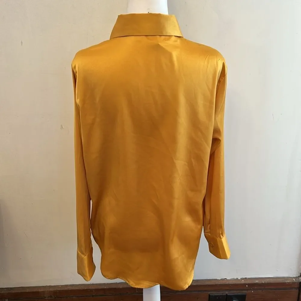 Mimosa gold long sleeve button front blouse Size S NWOT